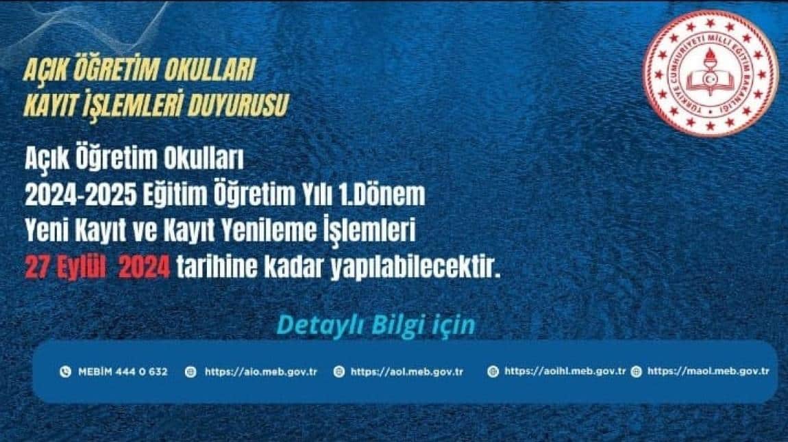 Açık Öğretim Okulları Kayıt Duyurusudur...